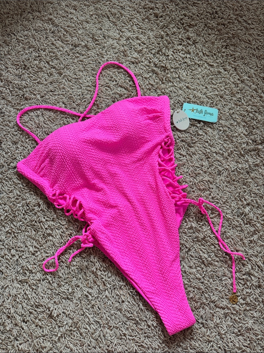 Luli Fama Blazing Pink Laced Up One Piece